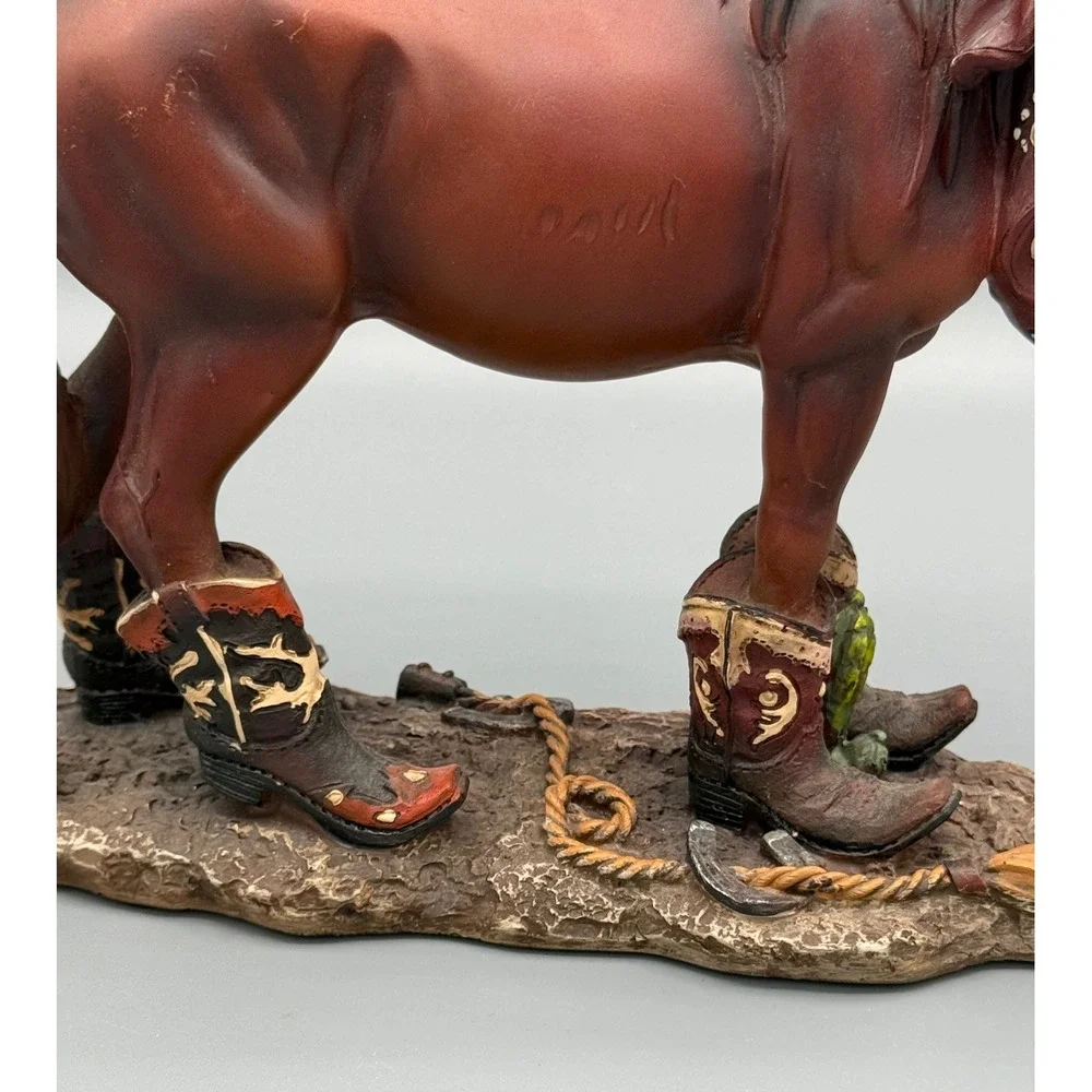 Western Horse Figurine with Cowboy Boots and Hat Resin Statue 8.5 Inch